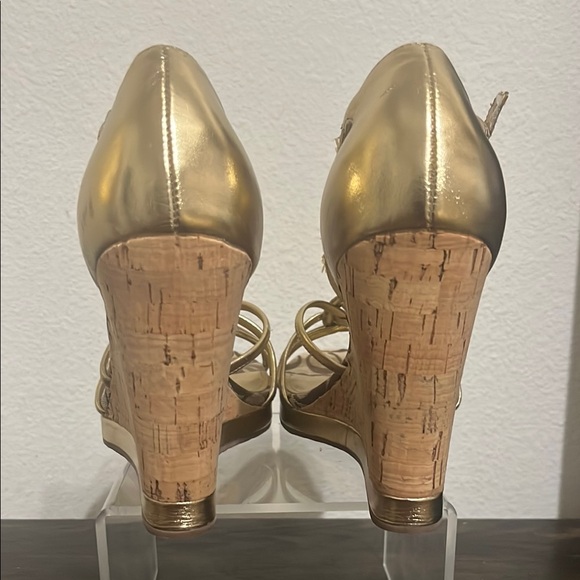 Coach Gold Wedge Sandals with Cork Heel and Strappy Design - Picture 7 of 8